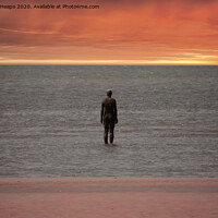 Buy canvas prints of Statue on Crosby beach with a sunset by Andrew Heaps