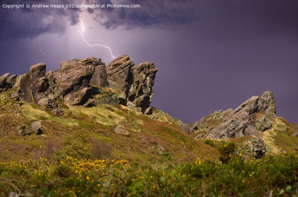 Thunder storm/lightning  over Roaches rocks Picture Board by Andrew Heaps