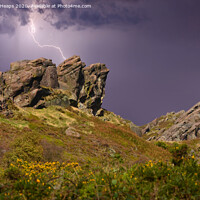Buy canvas prints of Thunder storm/lightning  over Roaches rocks by Andrew Heaps