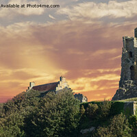Buy canvas prints of Scarborough castle with sun going down. by Andrew Heaps