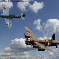 Buy canvas prints of Blue spitfire and a Avro Lancaster Bomber by Andrew Heaps