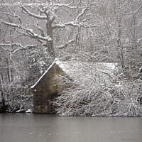 Buy canvas prints of Winter scene boat house at Biddulph Grange Country by Andrew Heaps