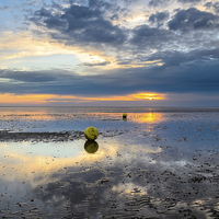 Buy canvas prints of  Heacham buoys at sunset by Simon Taylor