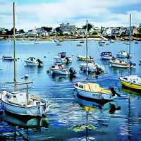 Buy canvas prints of  A View Across Roscoff Harbour by Mike Marsden