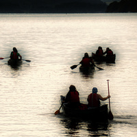Buy canvas prints of  Canoeists on Lake Windermere by Mike Marsden