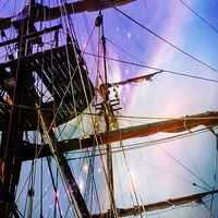 Buy canvas prints of Tall Ship Rigging Set Against A Colourful Sky  by Mike Marsden