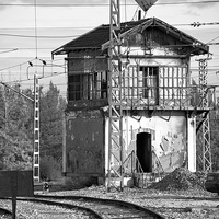Buy canvas prints of The Signal Box - Black & White  by Mike Marsden