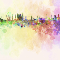 Buy canvas prints of London skyline in watercolor background by Pablo Romero