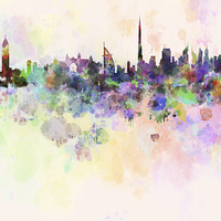 Buy canvas prints of Dubai skyline in watercolor background by Pablo Romero