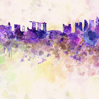 Buy canvas prints of Singapore skyline in watercolor background by Pablo Romero