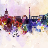 Buy canvas prints of Washington DC skyline in watercolor background  by Pablo Romero