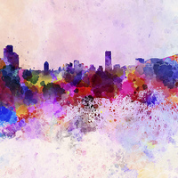 Buy canvas prints of Seoul skyline in watercolor background by Pablo Romero