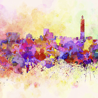 Buy canvas prints of Taipei skyline in watercolor background by Pablo Romero