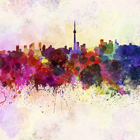 Buy canvas prints of Toronto skyline in watercolor background by Pablo Romero
