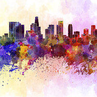 Buy canvas prints of Los Angeles skyline in watercolor background by Pablo Romero