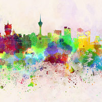 Buy canvas prints of Macau skyline in watercolor background by Pablo Romero