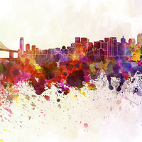 Buy canvas prints of San Francisco skyline in watercolor background by Pablo Romero