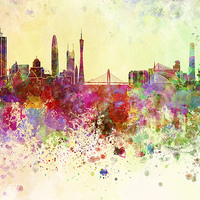 Buy canvas prints of Guangzhou skyline in watercolor background by Pablo Romero