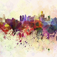 Buy canvas prints of Dallas skyline in watercolor background by Pablo Romero