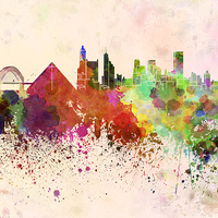 Buy canvas prints of Memphis skyline in watercolor background by Pablo Romero