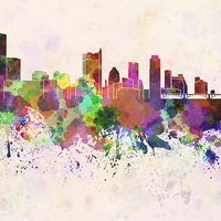 Buy canvas prints of Austin skyline in watercolor background by Pablo Romero