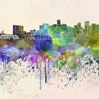Buy canvas prints of Denver skyline in watercolor background by Pablo Romero
