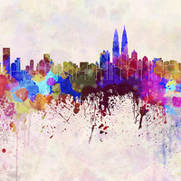 Buy canvas prints of Kuala Lumpur skyline in watercolor background by Pablo Romero