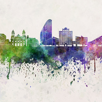 Buy canvas prints of San Jose skyline in watercolor background by Pablo Romero