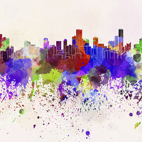 Buy canvas prints of Bogota skyline in watercolor background by Pablo Romero