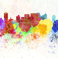 Buy canvas prints of Nashville skyline in watercolor background by Pablo Romero