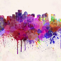 Buy canvas prints of Boston skyline in watercolor background by Pablo Romero
