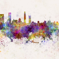 Buy canvas prints of Shenzhen skyline in watercolor background by Pablo Romero