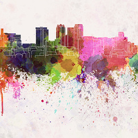 Buy canvas prints of Birmingham AL skyline in watercolor background by Pablo Romero