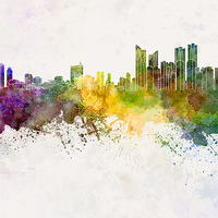 Buy canvas prints of Busan skyline in watercolor background by Pablo Romero