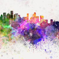 Buy canvas prints of Houston skyline in watercolor background by Pablo Romero