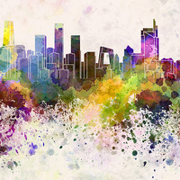 Buy canvas prints of Beijing skyline in watercolor background by Pablo Romero