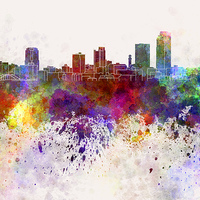 Buy canvas prints of Little Rock skyline in watercolor background by Pablo Romero