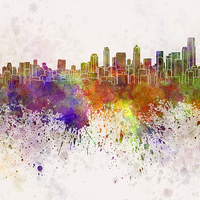 Buy canvas prints of Seattle skyline in watercolor background by Pablo Romero