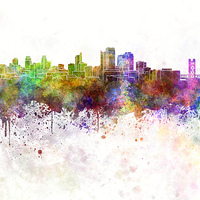 Buy canvas prints of Sacramento skyline in watercolor background by Pablo Romero