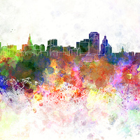 Buy canvas prints of Hartford skyline in watercolor background by Pablo Romero