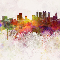 Buy canvas prints of Atlanta skyline in watercolor background by Pablo Romero