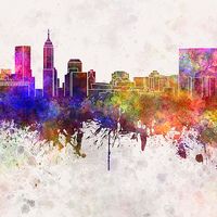 Buy canvas prints of Indianapolis skyline in watercolor background by Pablo Romero