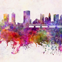 Buy canvas prints of Columbus skyline in watercolor background by Pablo Romero