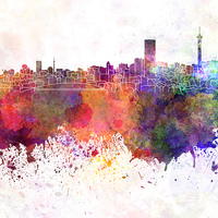 Buy canvas prints of Johannesburg skyline in watercolor background by Pablo Romero