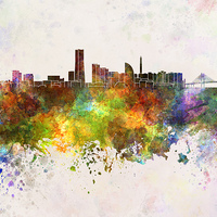 Buy canvas prints of Yokohama skyline in watercolor background by Pablo Romero