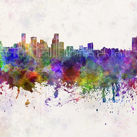 Buy canvas prints of Baltimore skyline in watercolor background by Pablo Romero