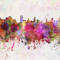 Buy canvas prints of Honolulu skyline in watercolor background by Pablo Romero