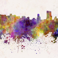 Buy canvas prints of Orlando skyline in watercolor background by Pablo Romero