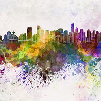 Buy canvas prints of Vancouver skyline in watercolor background by Pablo Romero