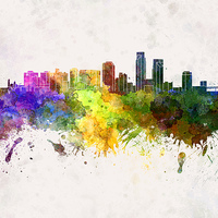 Buy canvas prints of Corpus Christi skyline in watercolor background by Pablo Romero